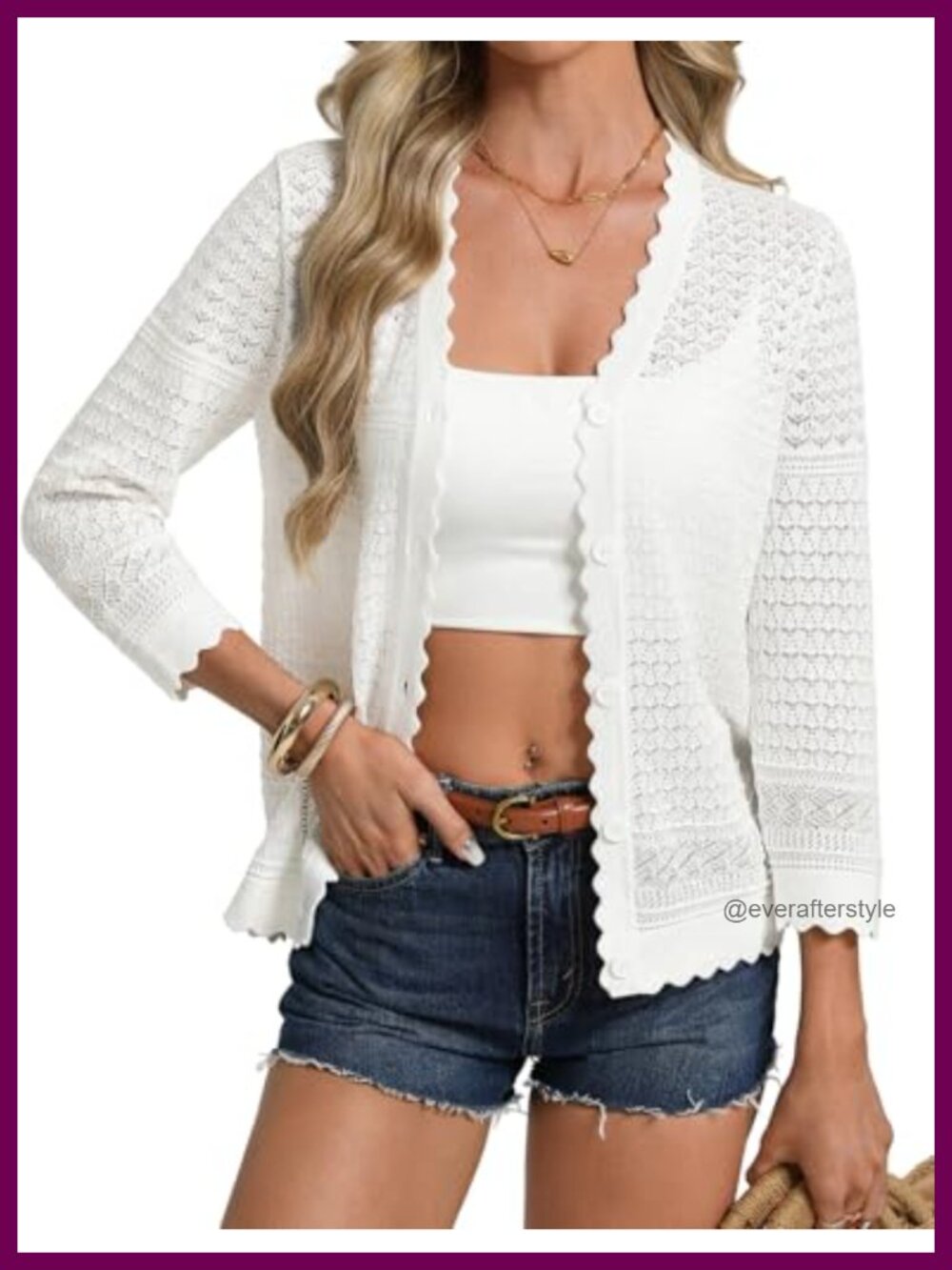 Lightweight Crochet Shrug 3/4 Sleeve Open Front Knit Cardigan Summer